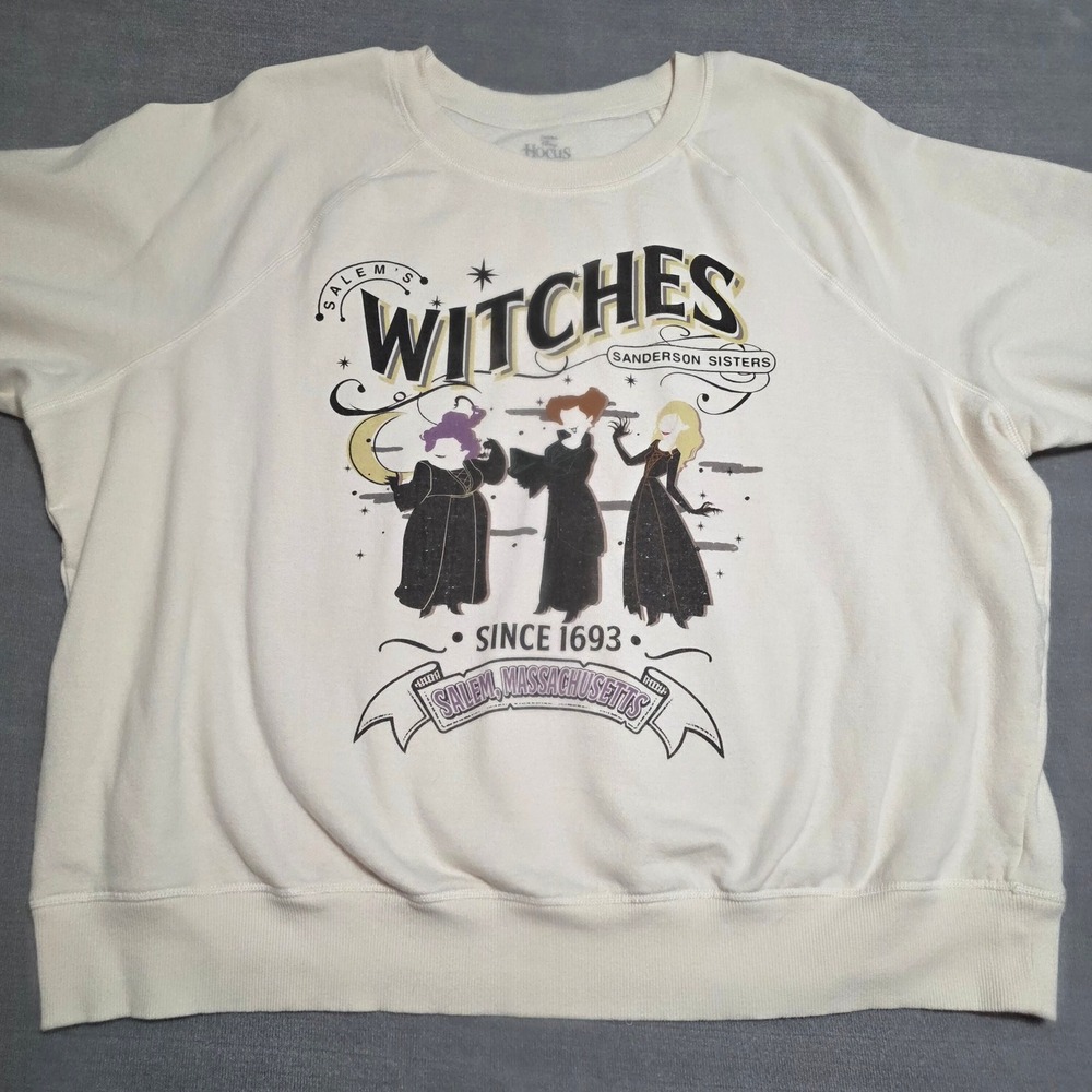 Disney Hocus Pocus Sweatshirt Women 2X Cream Witches Sanderson Sisters Salem